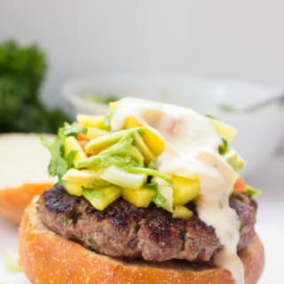 Avocado Mango Burger with Cheese Sauce