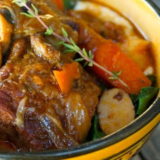 Braised Short Rib Stew with Creamy Gorgonzola Polenta and Swiss Chard