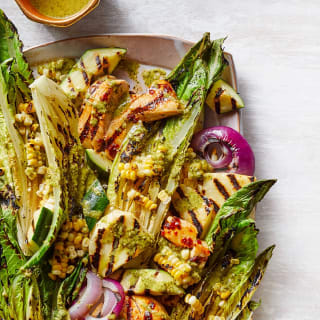 Chipotle Chicken, Halloumi &amp; Grilled Romaine Salad Recipe