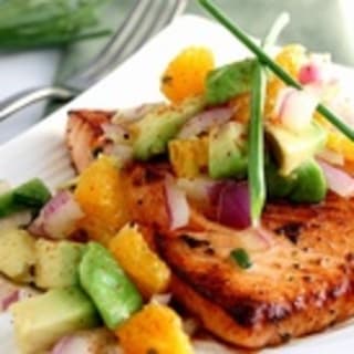 CITRUS-GLAZED SALMON WITH AVOCADO SALSA