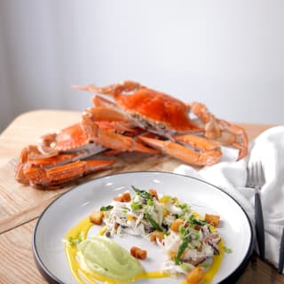 Crab salad with avocado lassi and curry mayonnaise