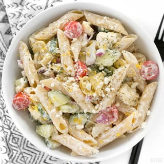 Creamy Lemon Dill Greek Pasta Salad