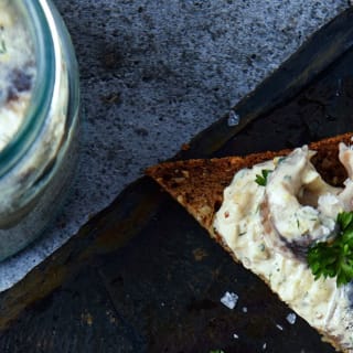 Herring in Mustard Sour Cream on Rye Bread