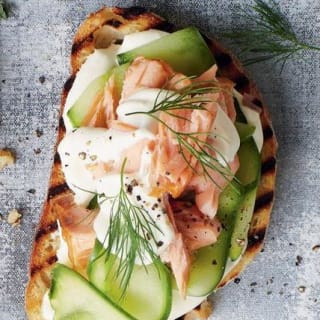 Hot-smoked salmon bruschetta