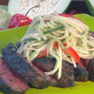 Jerk Rubbed Rib-Eye with Green Papaya Relish