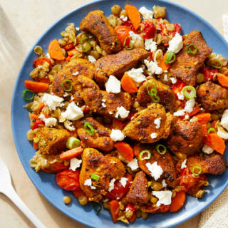 Moroccan-Style Chicken &amp; Lentils with Tomatoes &amp; Feta Cheese