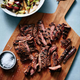 Skirt Steak with Charred- Okra and Plum Salad