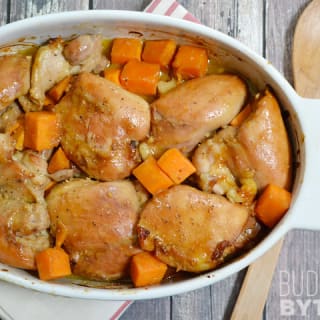 Soy Dijon Chicken Thighs with Sweet Potatoes