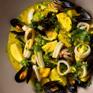 Summer Squash Curry, Shellfish Optional