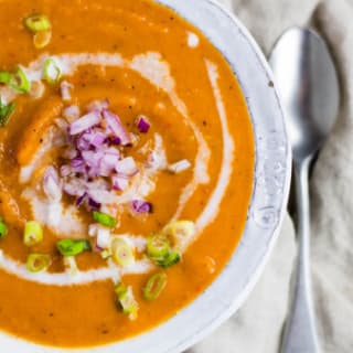 Vegan Roasted Red Pepper And Sweet Potato Soup