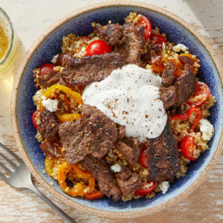 Za’atar Beef &amp; Freekeh with Tzatziki &amp; Feta Cheese