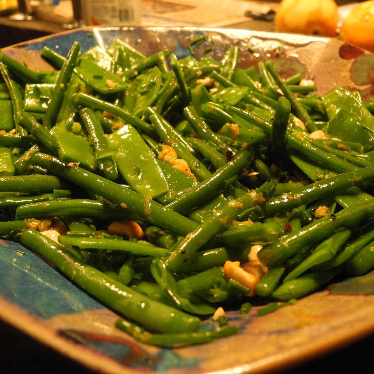 green beans with orange mustard dressing ottolenghi French Beans/Mange Tout With Hazelnut and Orange-By Ottolenghi