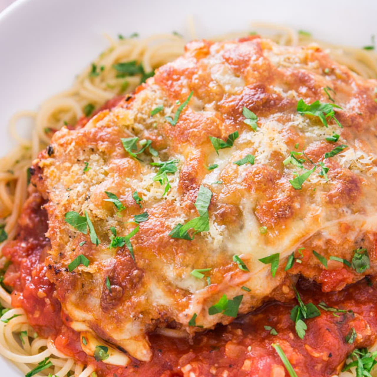 Oven Baked Chicken Parmesan Over Angel Hair Pasta - BigOven