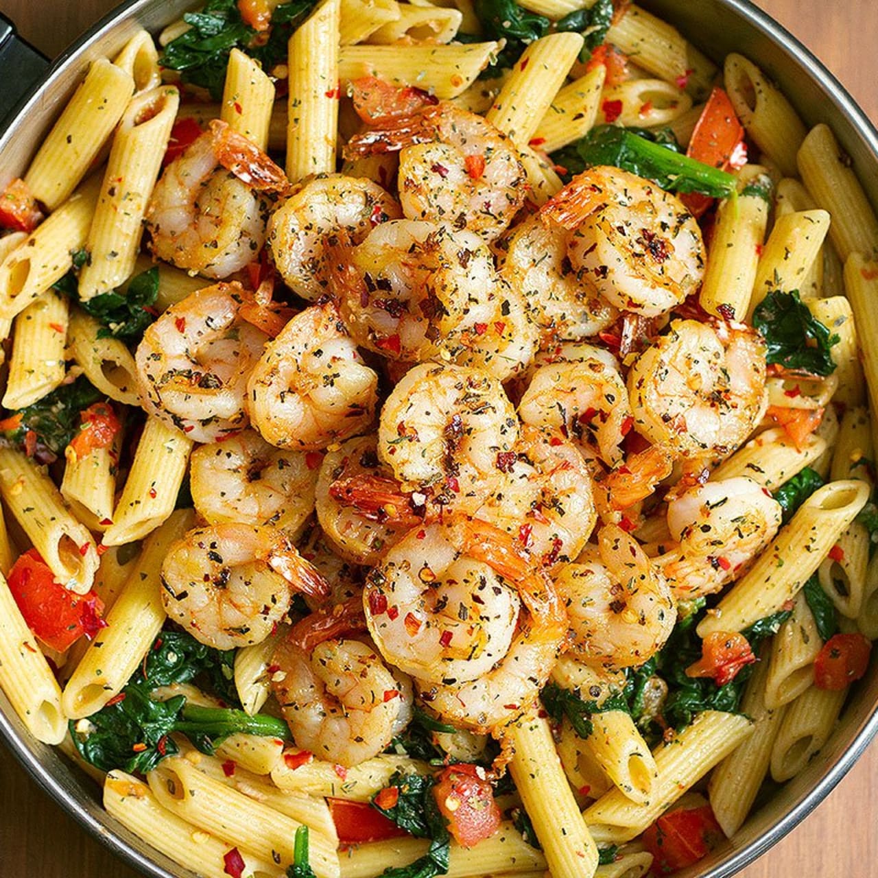Tomato Spinach Shrimp Pasta