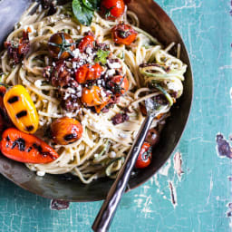 20-Minute Mediterranean Hummus Noodles with Blistered Cherry Tomatoes