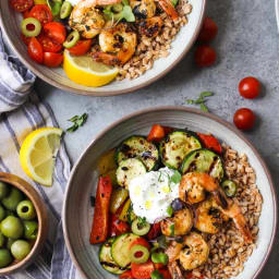 30 Minute Greek Shrimp and Farro Bowls