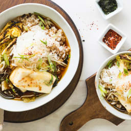 Agedashi Tofu with Sweet Miso Roasted Napa and Daikon Radish