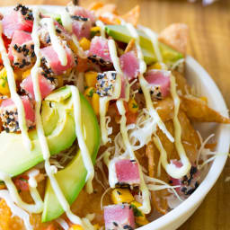 Ahi Wonton Nachos with Wasabi Mayo