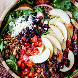 Apple Cranberry Bacon Candied Walnut Salad with Apple Poppy Seed Vinaigrett