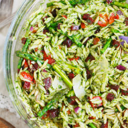 Arugula Spinach Pesto Orzo Salad