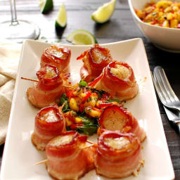 Bacon Wrapped Scallops with Mango Salsa