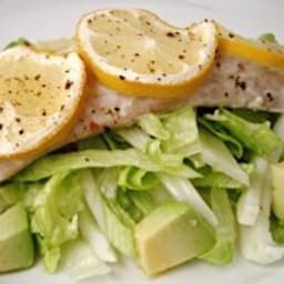 Baked flathead with iceberg lettuce salad