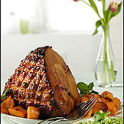 Baked Ham With Ginger-Mango Glaze and Roasted Sweet Potatoes