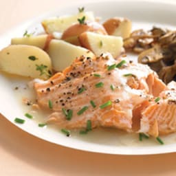 Baked Salmon with White Wine and Cream Sauce