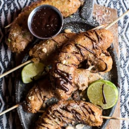 Banana Fritters with Peanut Cinnamon Sugar + Mexican Chocolate Sauce.