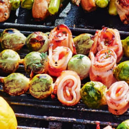 BBQ brussels sprout and bacon skewers