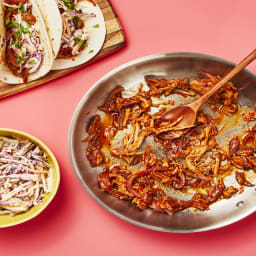 BBQ Pulled Chicken Tacos with Creamy Slaw & Red Onion