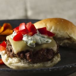 Beef and Chorizo Burgers with Roasted Chile Mayonnaise