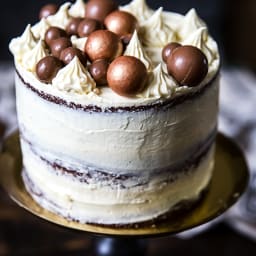 Black and White Chocolate Cake with Blackberry Compote