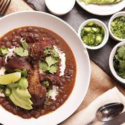 Black Bean Soup With Chorizo and Braised Chicken