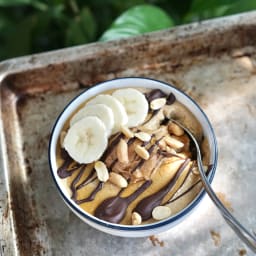 Blended Peanut Butter Pumpkin Overnight Oats with Dark Chocolate