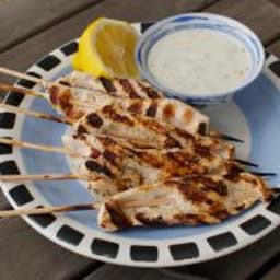 Bollywood Chicken Skewers with Spiced Yogurt Dip