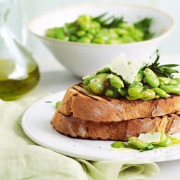 Broad bean and pecorino bruschetta