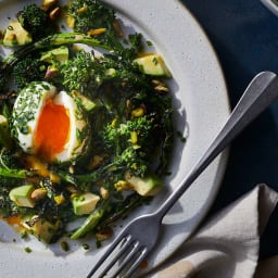 Broccoli Rabe and Avocado Salad with Lemon Dressing and Herby Molten Eggs R