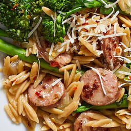 Broccolini, Chicken Sausage & Orzo Skillet