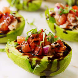 Bruschetta Chicken Stuffed Avocados