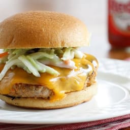 Buffalo Turkey Cheeseburger with Blue Cheese Broccoli Slaw