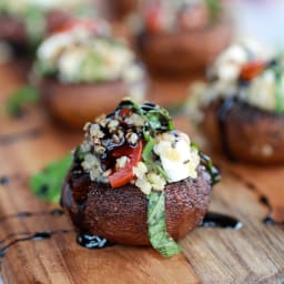 Caprese Quinoa Grilled Stuffed Mushrooms with Balsamic Glaze