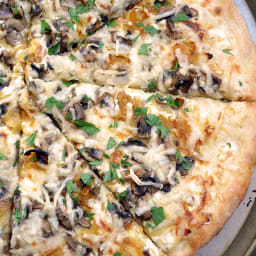 caramelized onion and mushroom white pizza