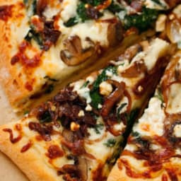 Caramelized Onion Feta Spinach Pizza with White Sauce