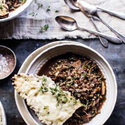 Caramelized Onion French Lentils and Cheesy Toast.