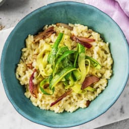 Caramelized Shallot Risotto with Lemony Zucchini Ribbons