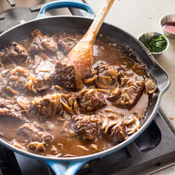 Cast Iron Steak Tips with Mushroom-Onion Gravy