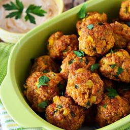 Cheesy Chorizo Cornbread Balls with Chipotle Dipping Sauce