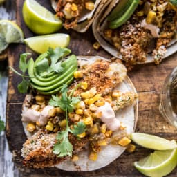 Cheesy Zucchini Roasted Corn Tacos With Mango Salsa Verde