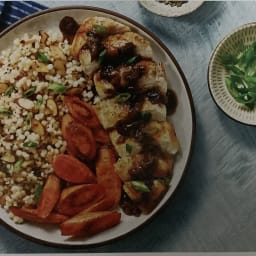 Cherry Balsamic Chicken with Almond Couscous & Roasted Carrots